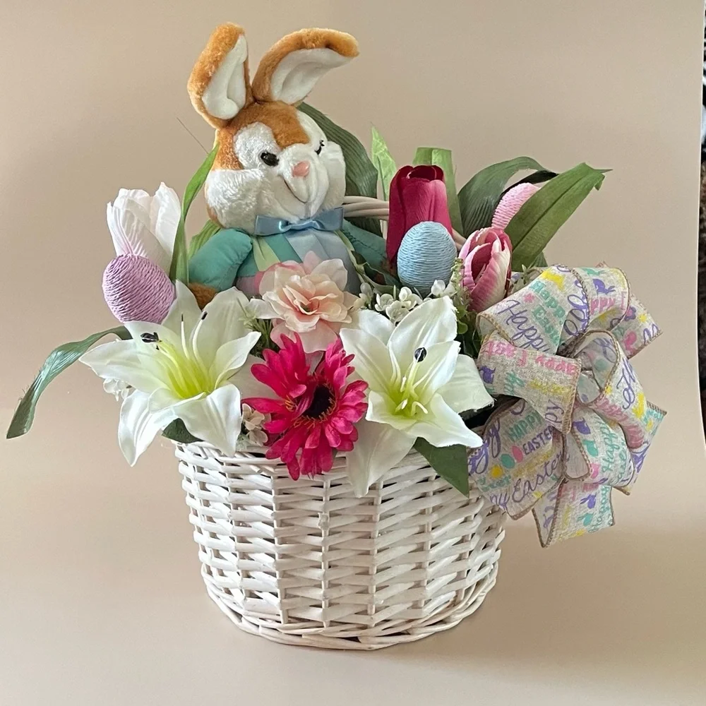 Easter Bunny Floral Arrangement Spring Basket Centerpiece